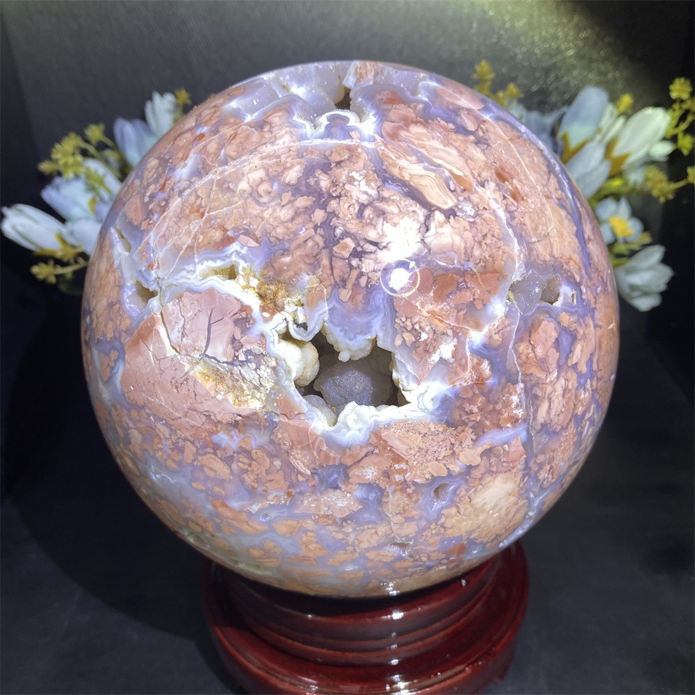 Customized Random 1pc 14.4LB 5.7″A+Natural Geode Petal Agate Sphere Reiki Ball