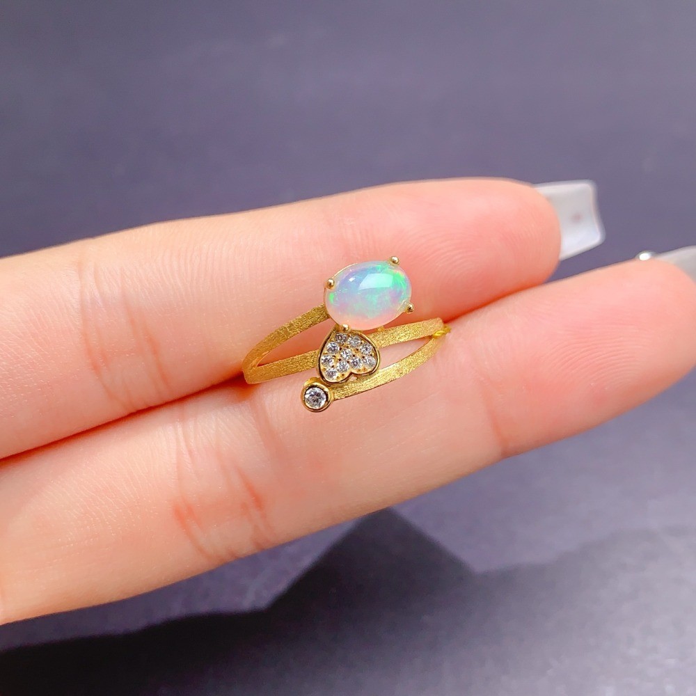 high quality Opal Open Adjustable Ring S925 Silver Plated 18K Gold Gemstone Gift