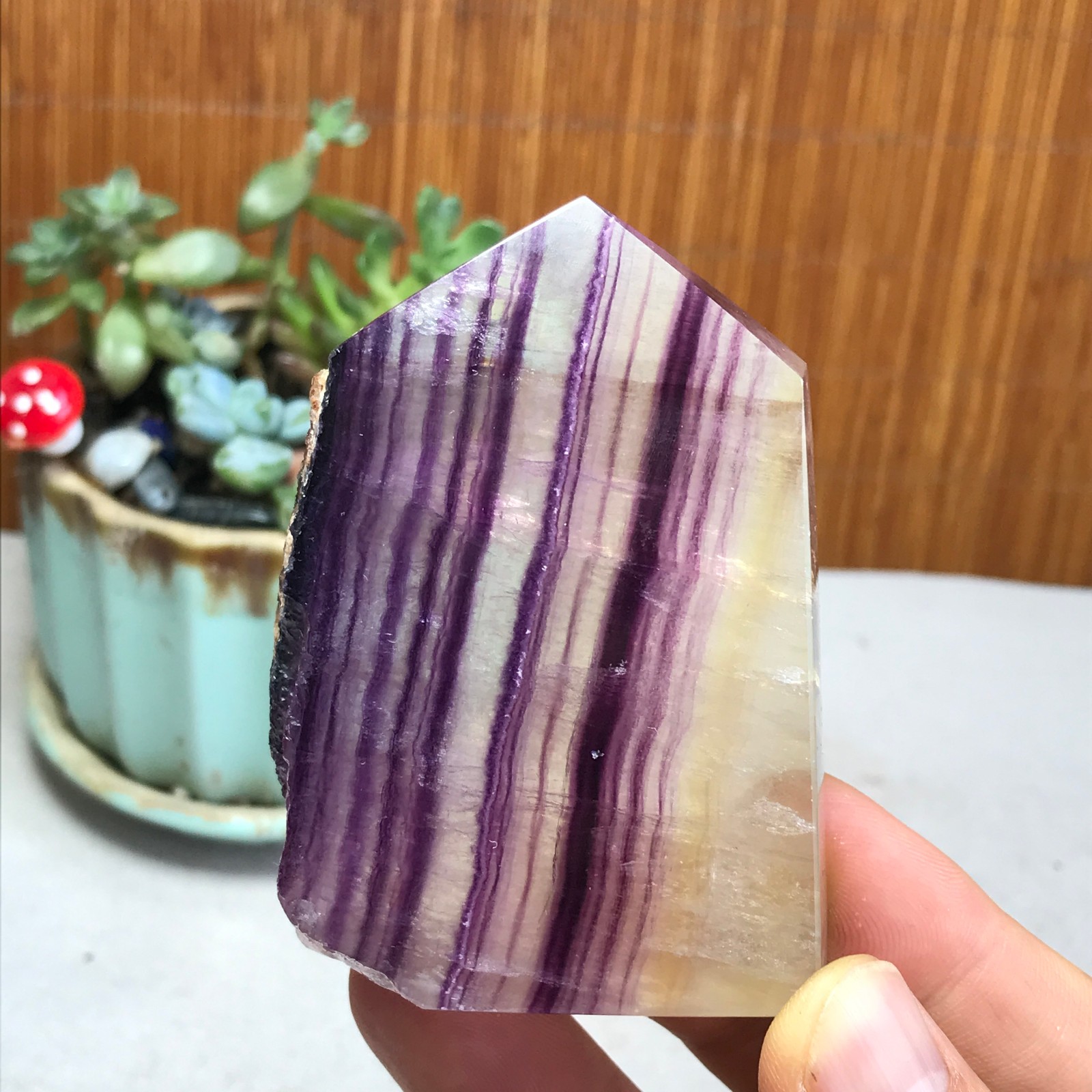 172g Natural candy Fluorite Polish/Rough wand Crystal free standing 75mm A1301