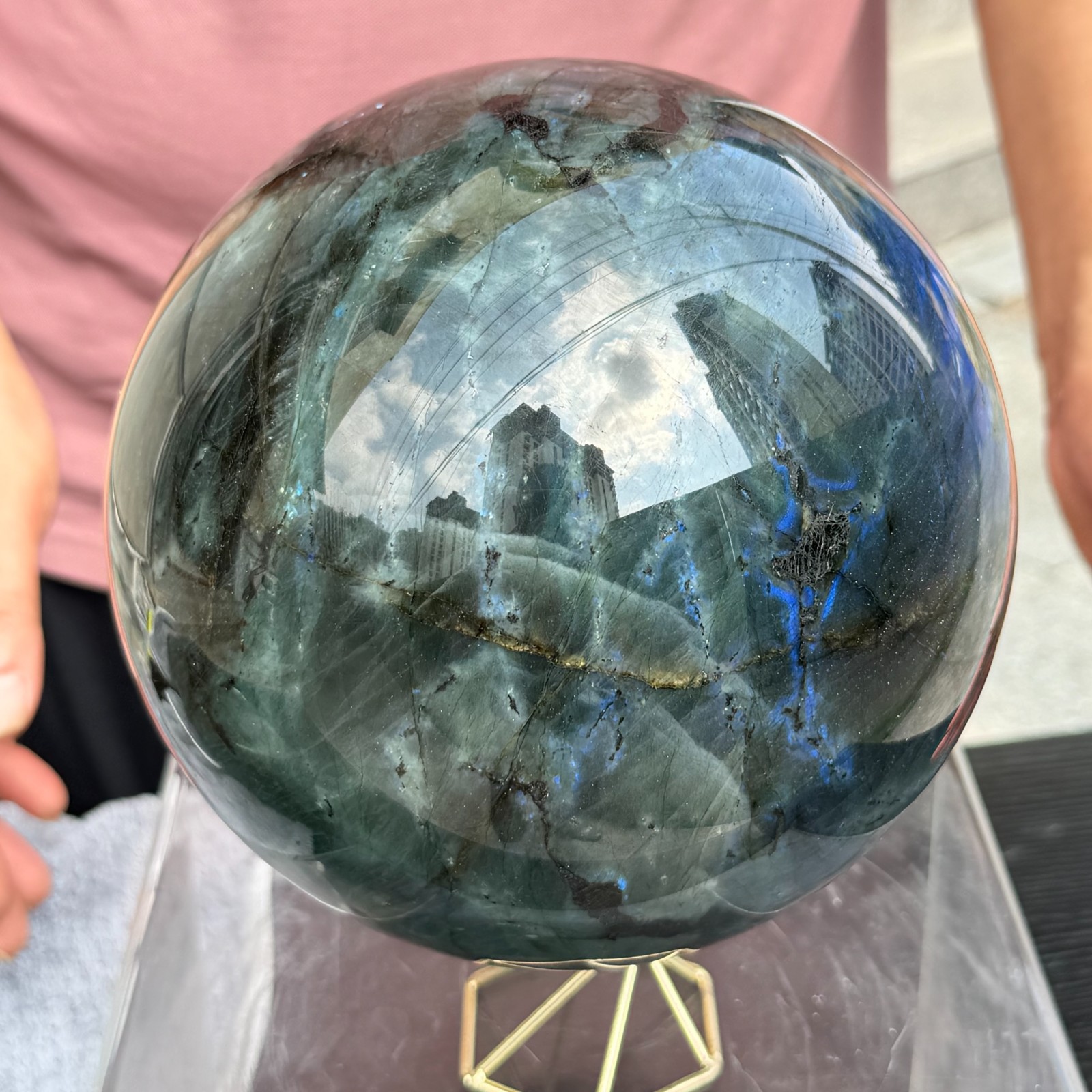 15LB Natural Dark Blue Flash Labradorite Quartz Crystal Sphere Mineral Healing