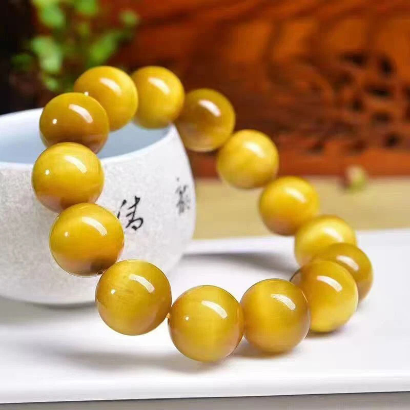 Genuine Natural Gold Tiger Eye Gemstone Beads Woman Bracelet AAAA 16mm