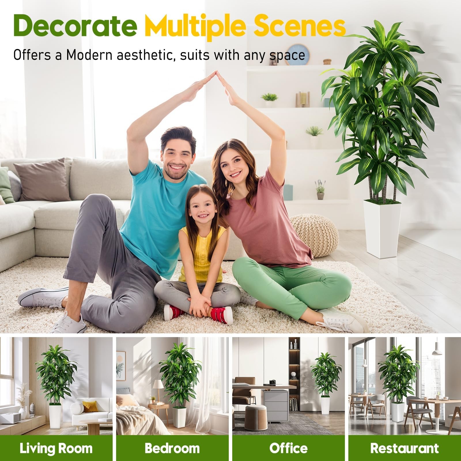 Artificial Dracaena Tree Indoor, 5FT Tall Fake Tree with White Tall Planter, …