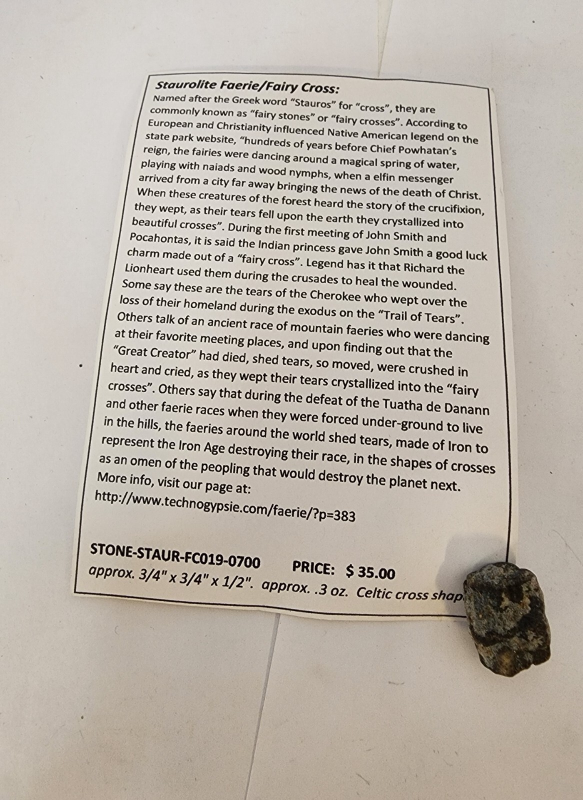 Staurolite Celtic cross – small approximately .75x.75x.5 (FC019)