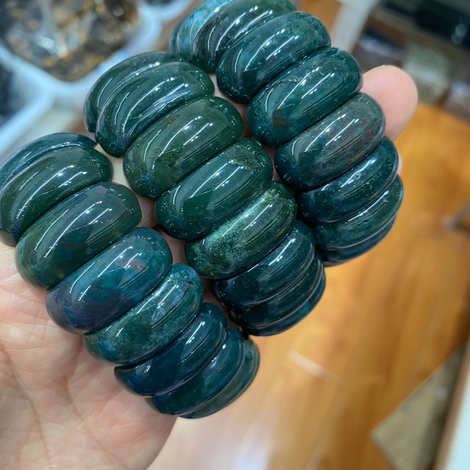 1pcs Natural Water grass agate Stretch Bracelet Handmade