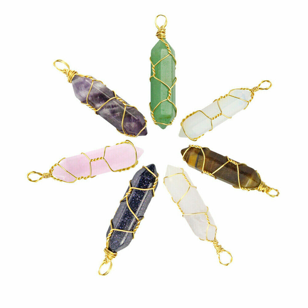 7PC Natural Obelisk Crystal Double Point Gemstone Quartz Chakra Wire Decorations