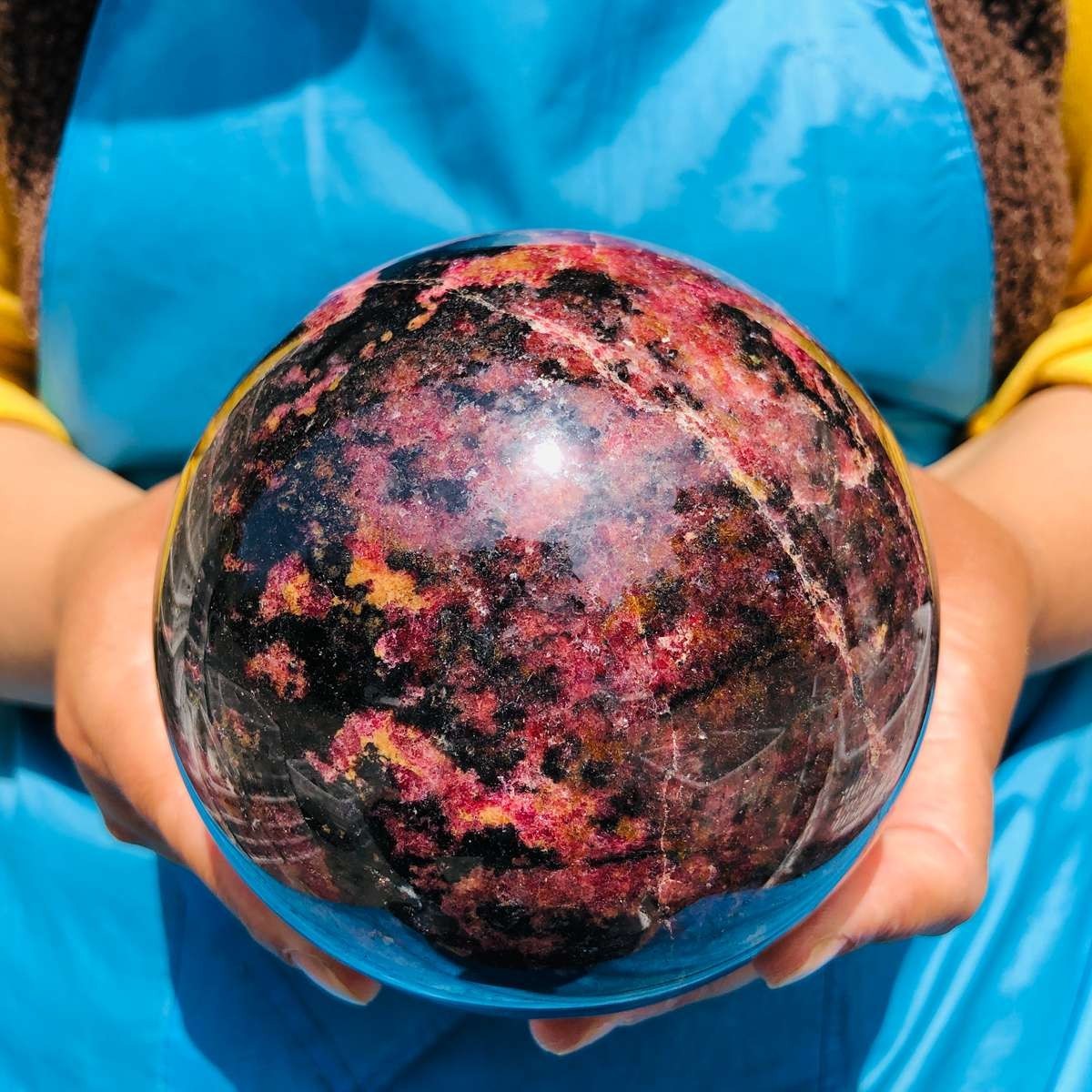 5.85 LB Natural Rhodonite Crystal Sphere Pink Black Healing Gem Stone 4777