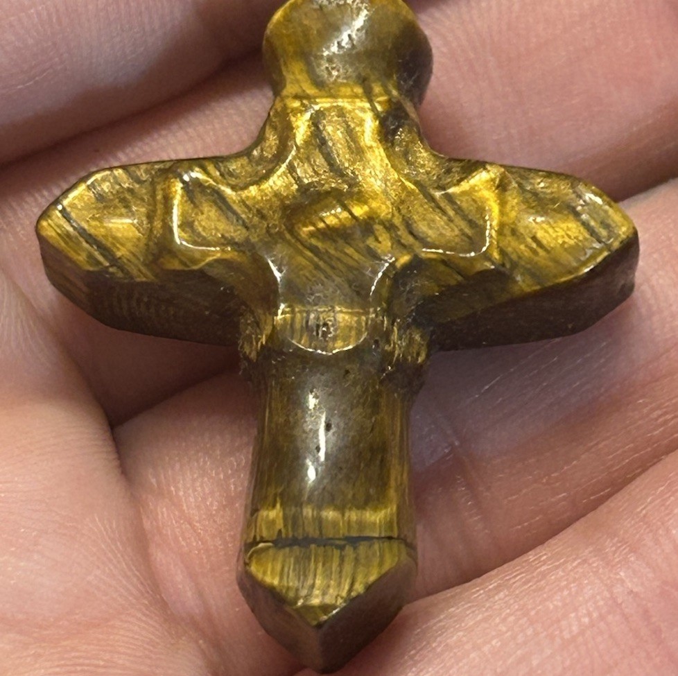Tigers Eye Cross Crystal Carving Polished natural Stone