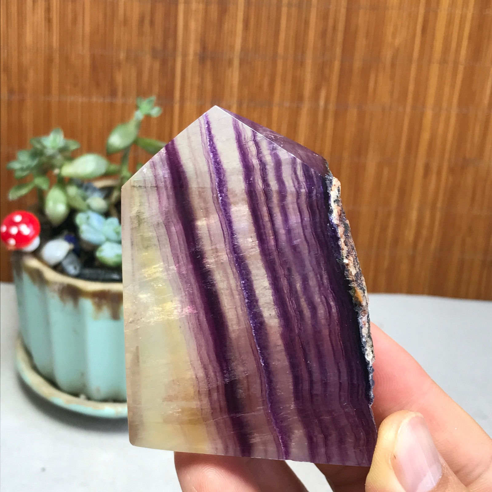 172g Natural candy Fluorite Polish/Rough wand Crystal free standing 75mm A1301