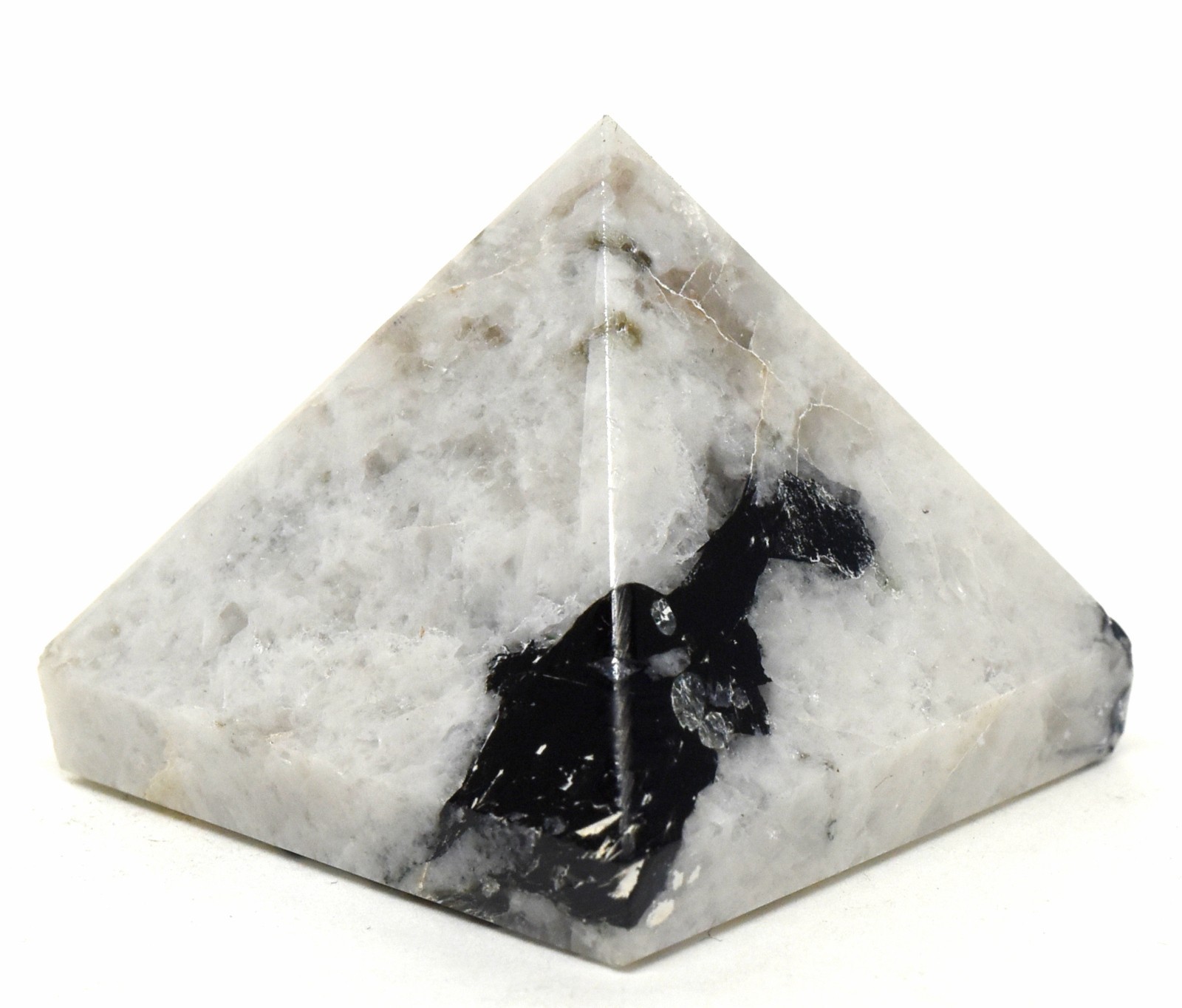 36mm 50g Rainbow Moonstone w/ Tourmaline Pyramid Polished Natural Mineral India