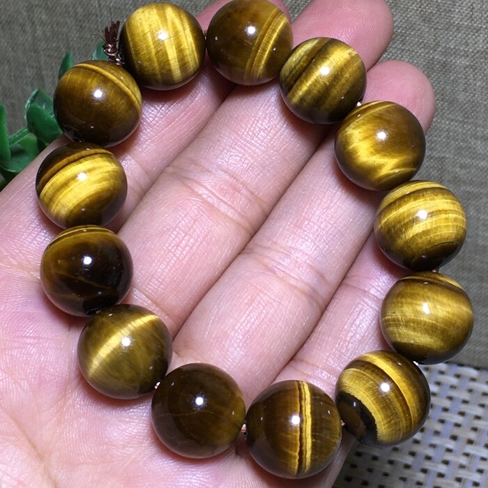 Natural Tiger’s Eye Beads Dainty Bracelet 14mm Gemstone Healing Crystal Bracelet