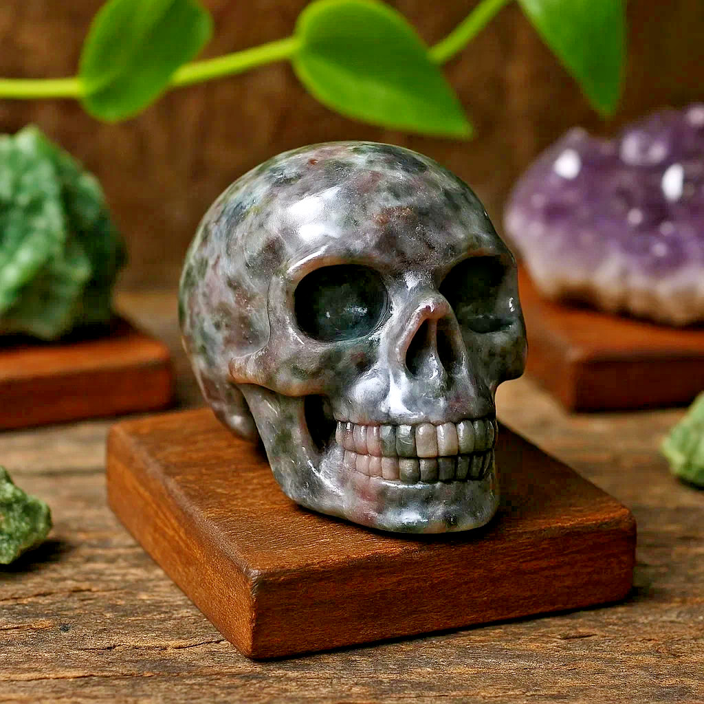 Natural Yooperlite Crystal Skull Carved Gemstone Healing Garden Home Decor Gift