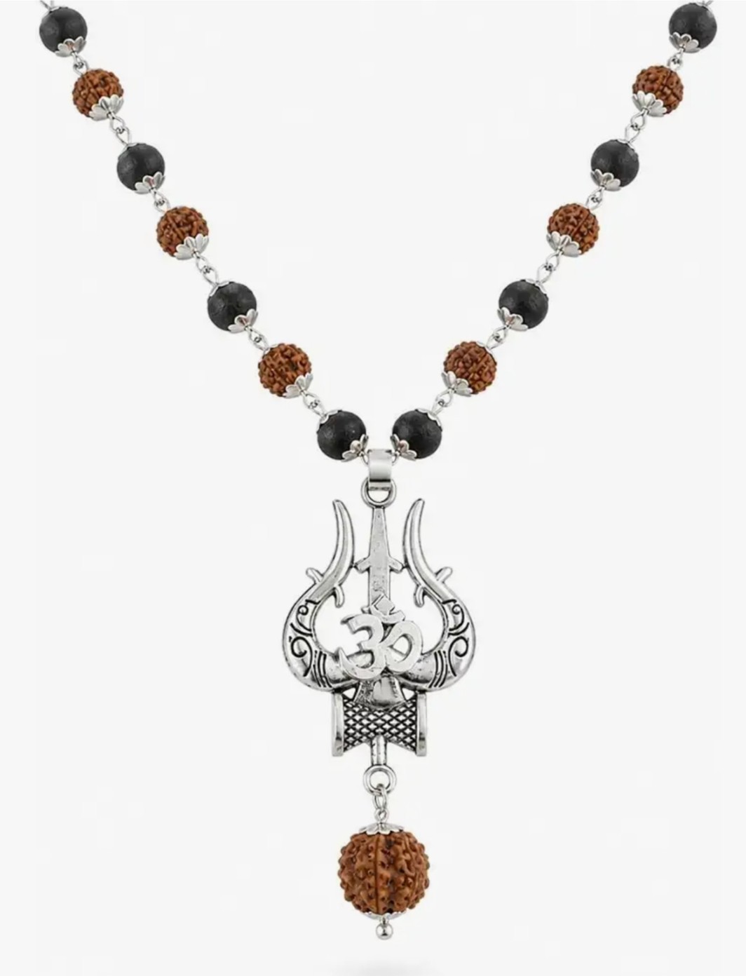 Original Rudraksha & Karungali Mala 8mm 54 Beads with Shiva Trishul Pendant
