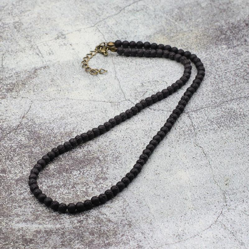 Antique Handmade 4mm Natural Stone Beads Necklace Simple Mens Chocker Necklace