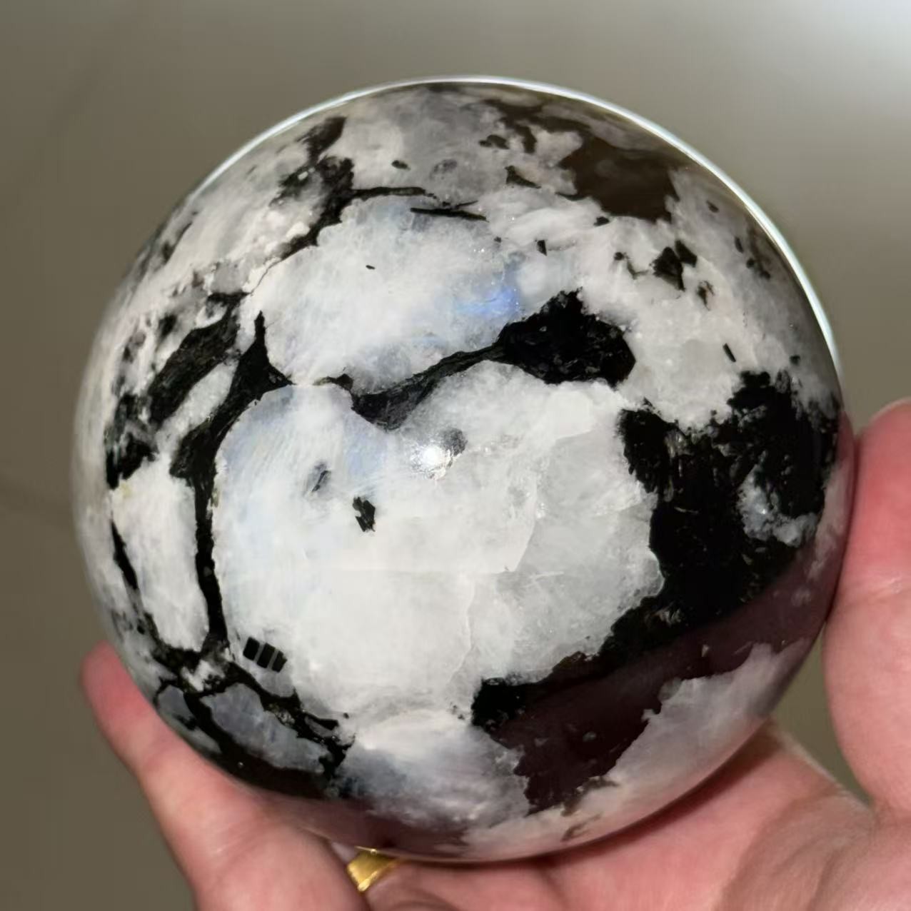 2.6LB 3.7″ Natural Rainbow Moonstone Sphere Crystal Glittery Ball Healing