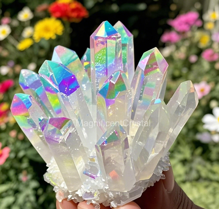 2025Rare Large 300G+ Rainbow Angel Aura Crystal Geode Cluster Home Decor Reiki
