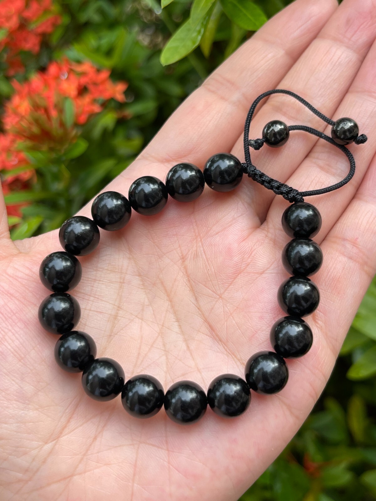 Grade A++ Jet Crystal Adjustable Bead Bracelet 10mm, Genuine Jet Gemstone