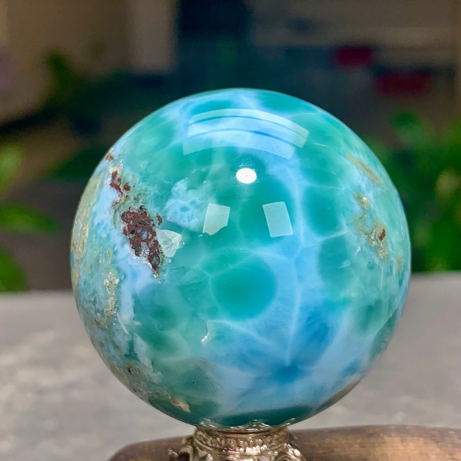 104G Natural larimar Gorgeous rough Crystal Sphere Ball Healing