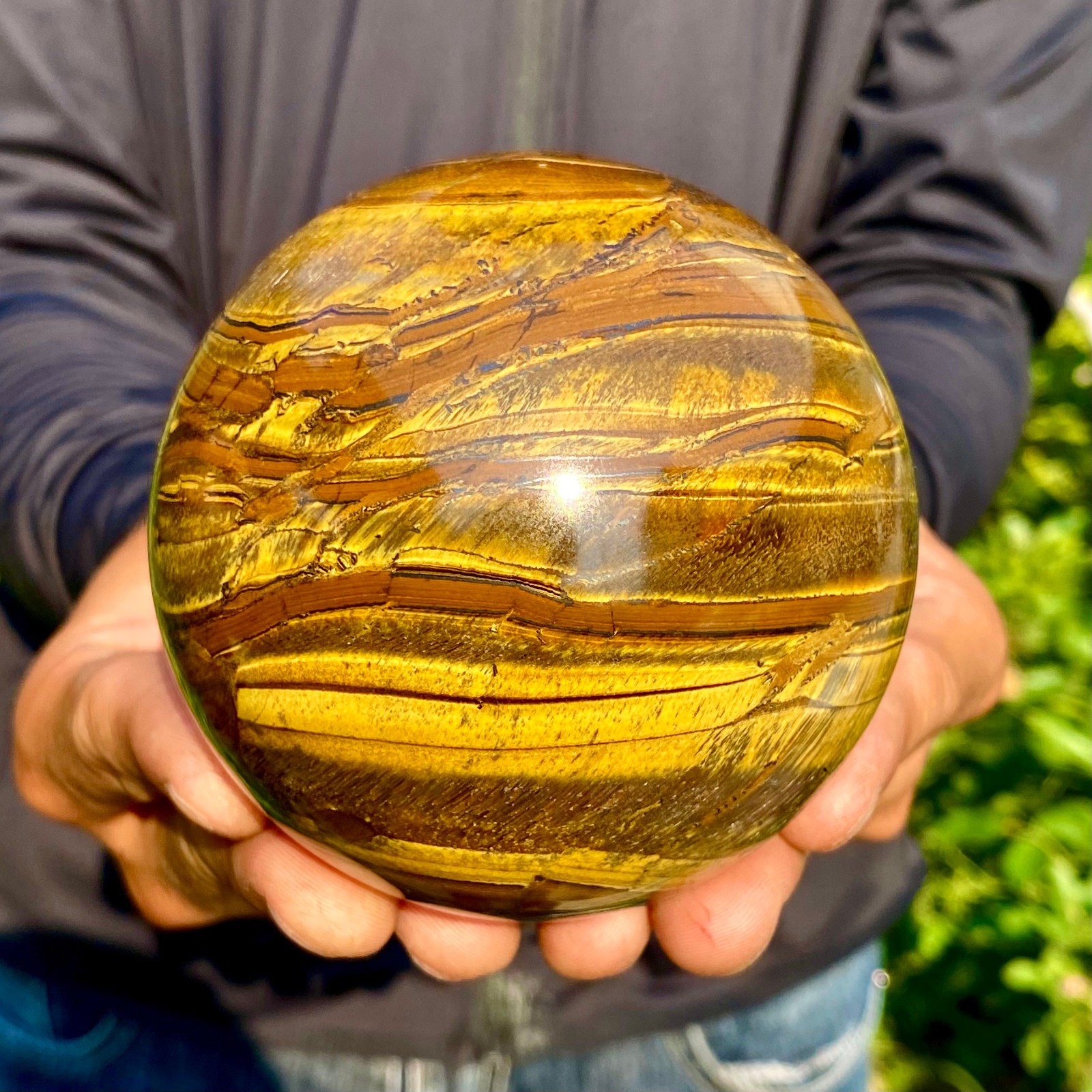 2.07LB Natural Tiger Eye Stone Crystal Ball Quartz Healing Sphere Décor