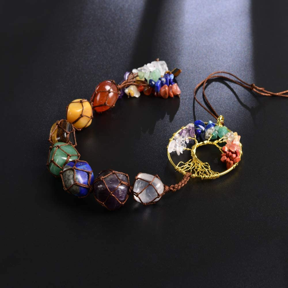 Tree of Life Chakra Stones Healing Crystals Feng Shui Hanging Ornament 7 Chakra