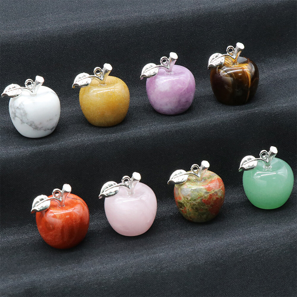 Mini Natural Gemstones Carved Apple Pendant Crystal Reiki Chakra Healing Beads