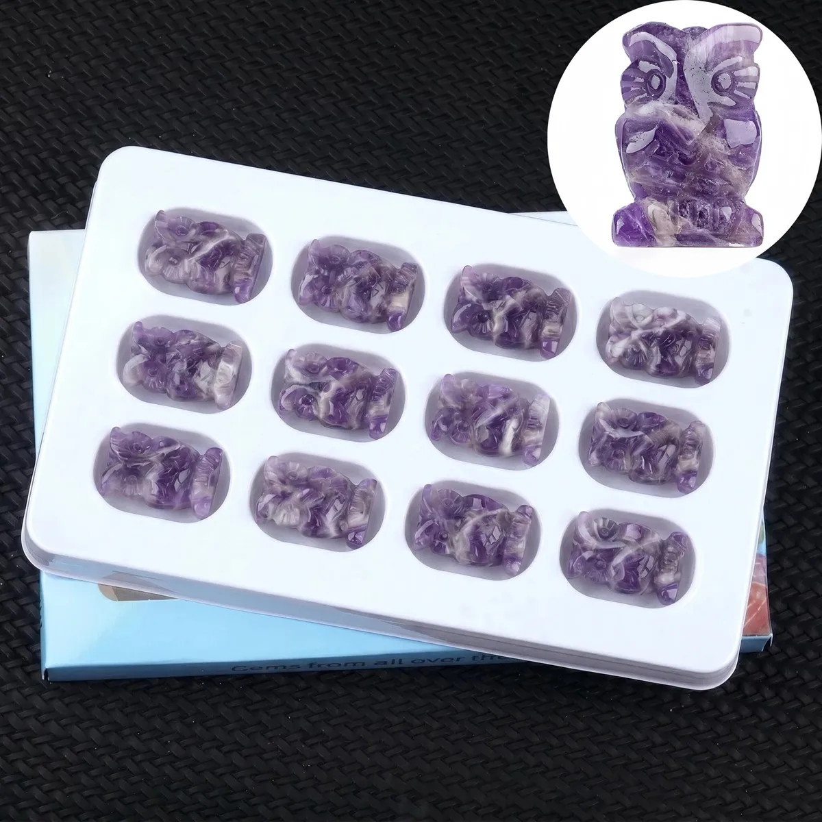 12 Styles Natural Gemstone Owl Carving Mini Crystal Animal Statue Wholesale Bulk