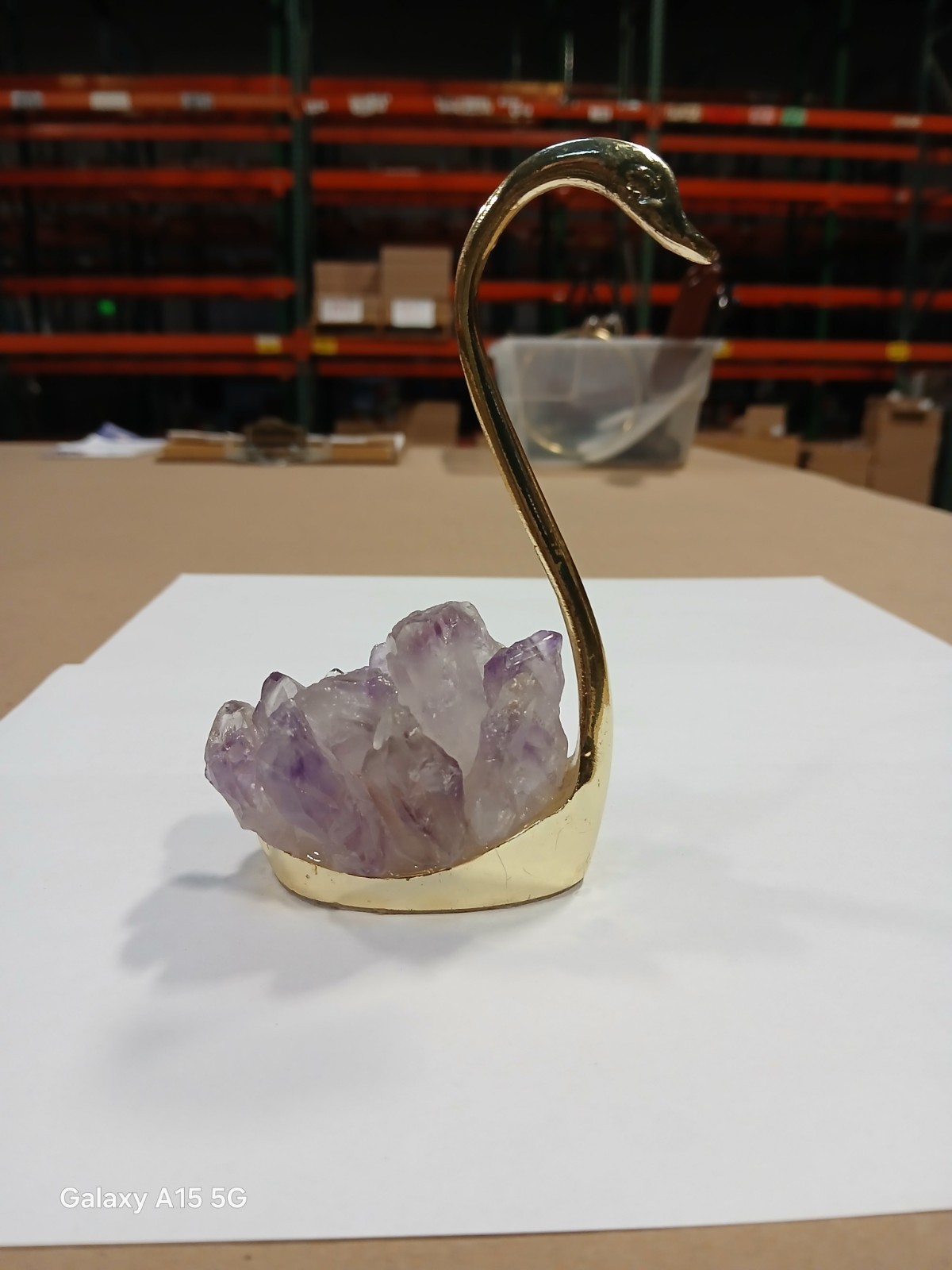 Natural Amethyst Crystal Cluster Gold-toned Zinc-alloy Swan Decor…