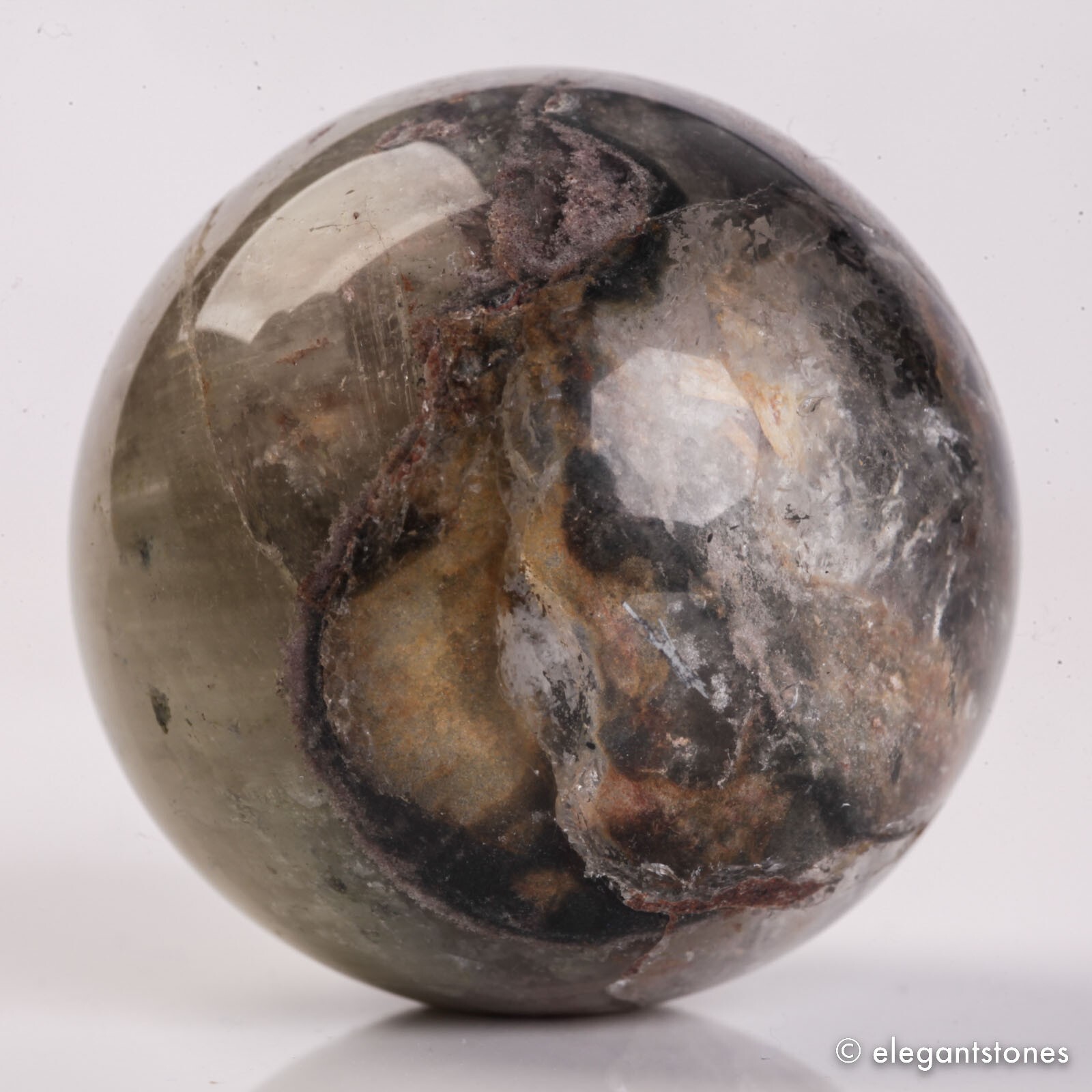 58g34mm Natural Garden/Phantom/Ghost/Lodolite Quartz Crystal Sphere Healing Ball