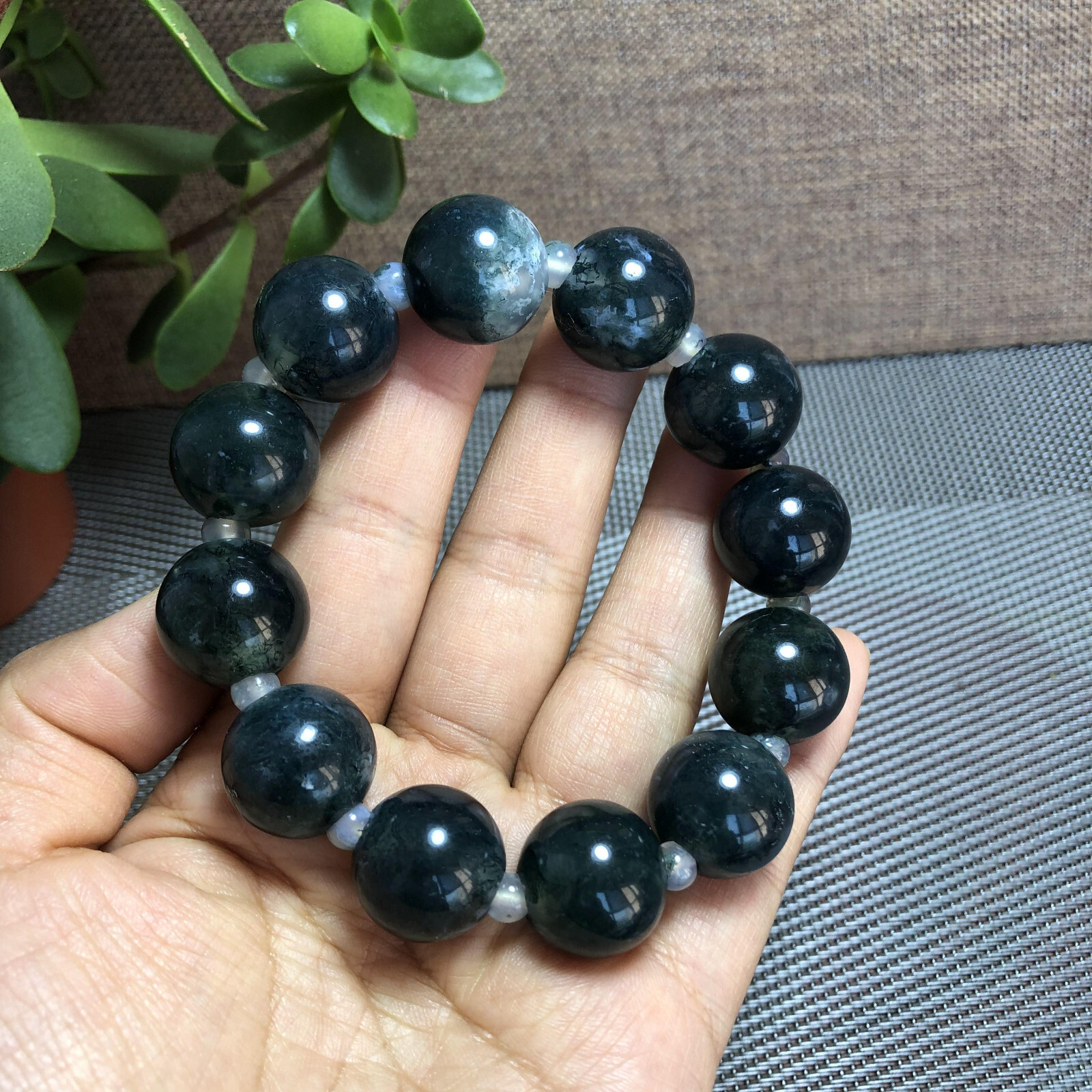 18mm Natural Polished Moss Agate bracelets Crystal ball sphere Specimen A1099