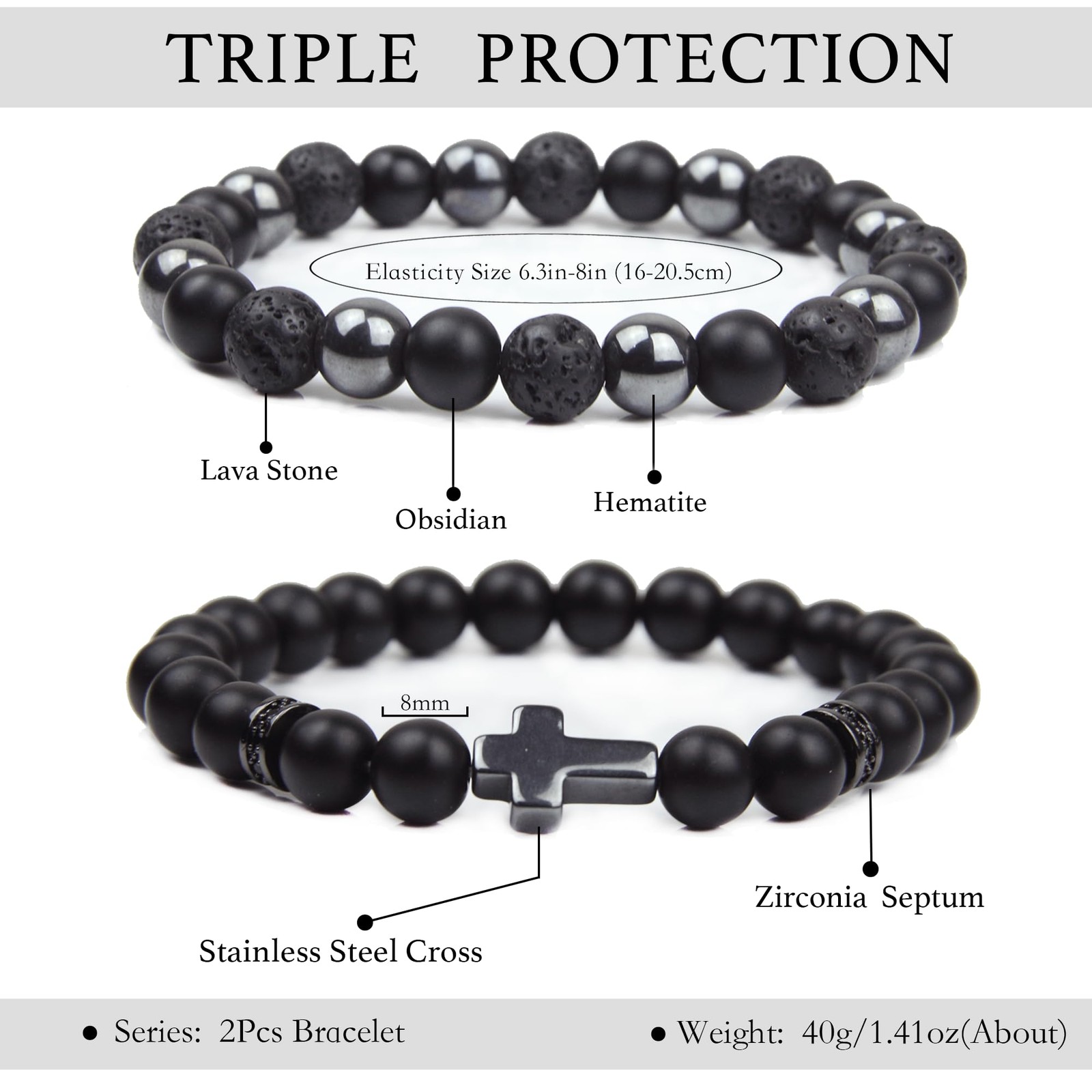 Black Obsidian Bracelets for Men Cross Bracelet Tourmaline Beaded Bracelets…