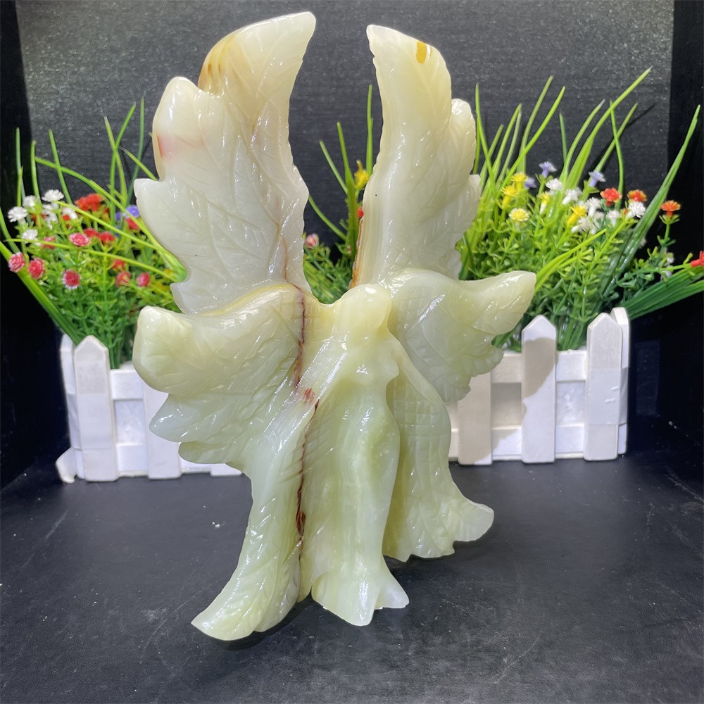 2LB 8.2″ Natural Afghan Jade Six-winged Angel Carved Crystal Quartz Decor