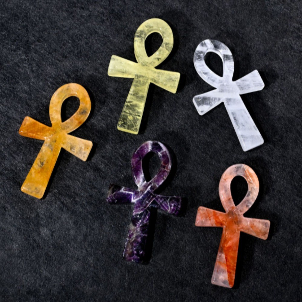 Natural Crystal Ankh Cross Pendant Egyptian Life Symbol Reiki Healing Quartz