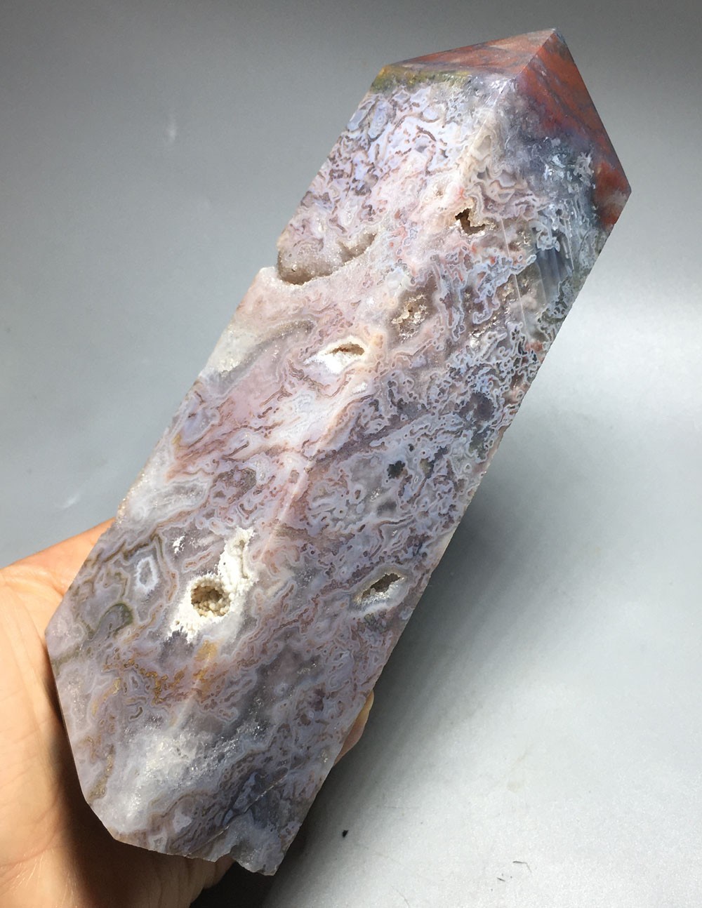731g NATURAL pink moss agate tower QUARTZ CRYSTAL point HEALING