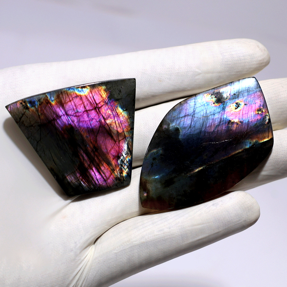 Natural Spectrolite Freeform Pair • Northern Lights in Stone • Crystal Slabs Set