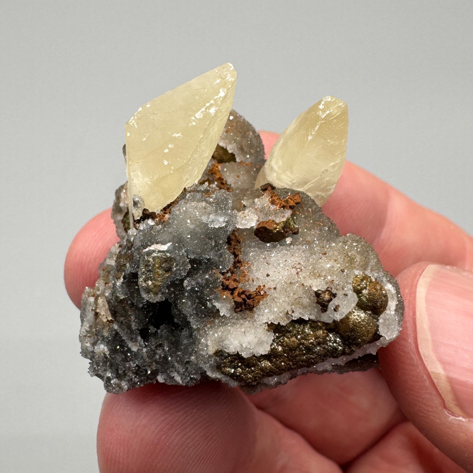 Calcite, Chalcopyrite from Casteel Mine, Missouri – Fine Mineral Specimen