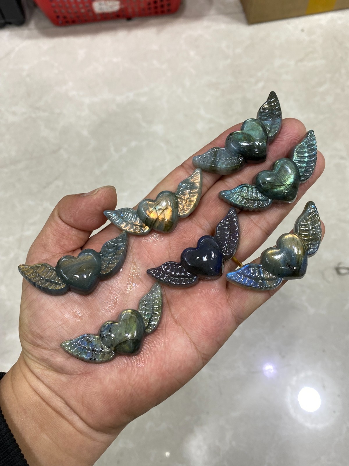 1pc Natural Labradorite Quartz hand Carved Love Wings crystal Reiki healing
