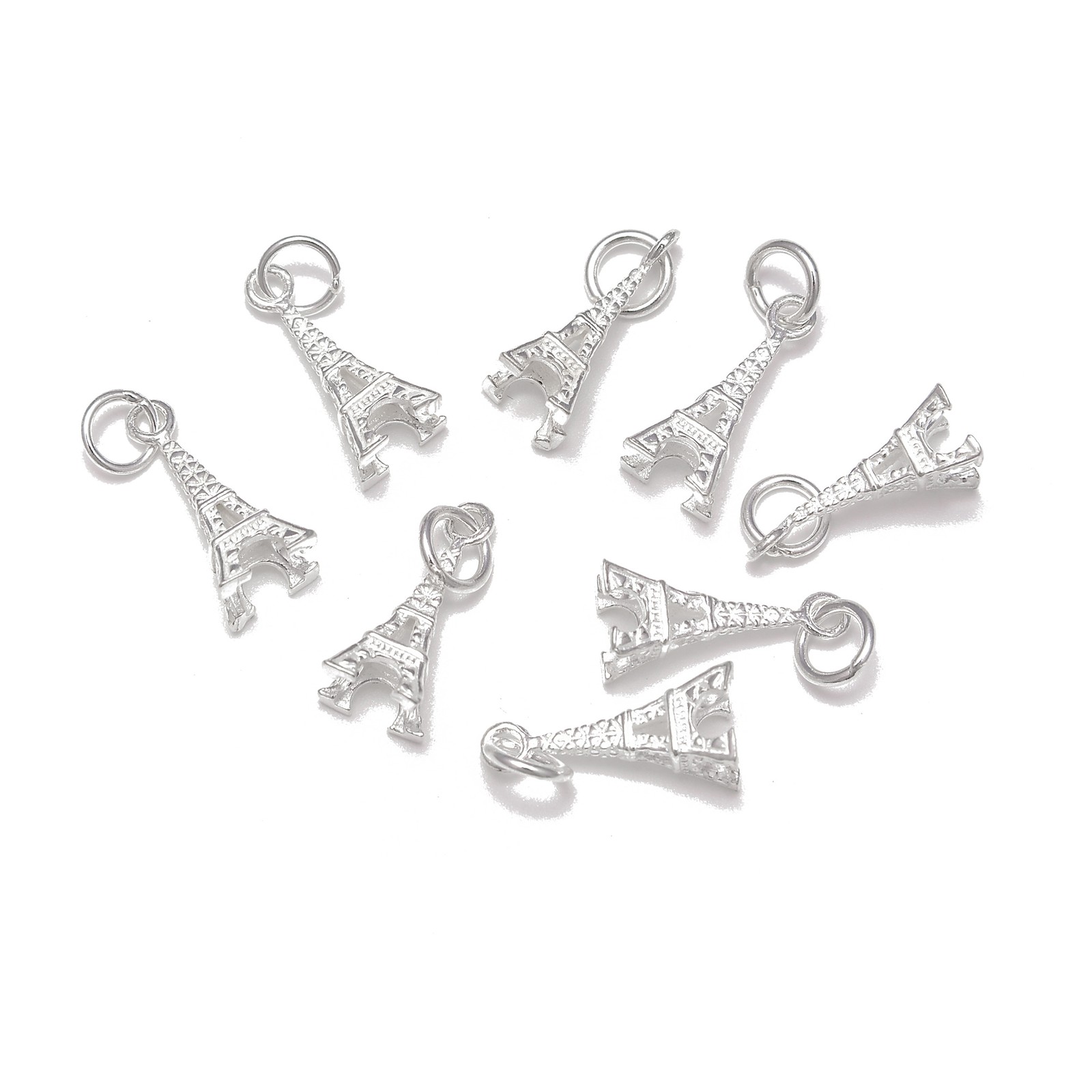 Sterling Silver Eiffel Tower Pendant Size 7x17mm, 4 pcs per Bag (7x17mm)