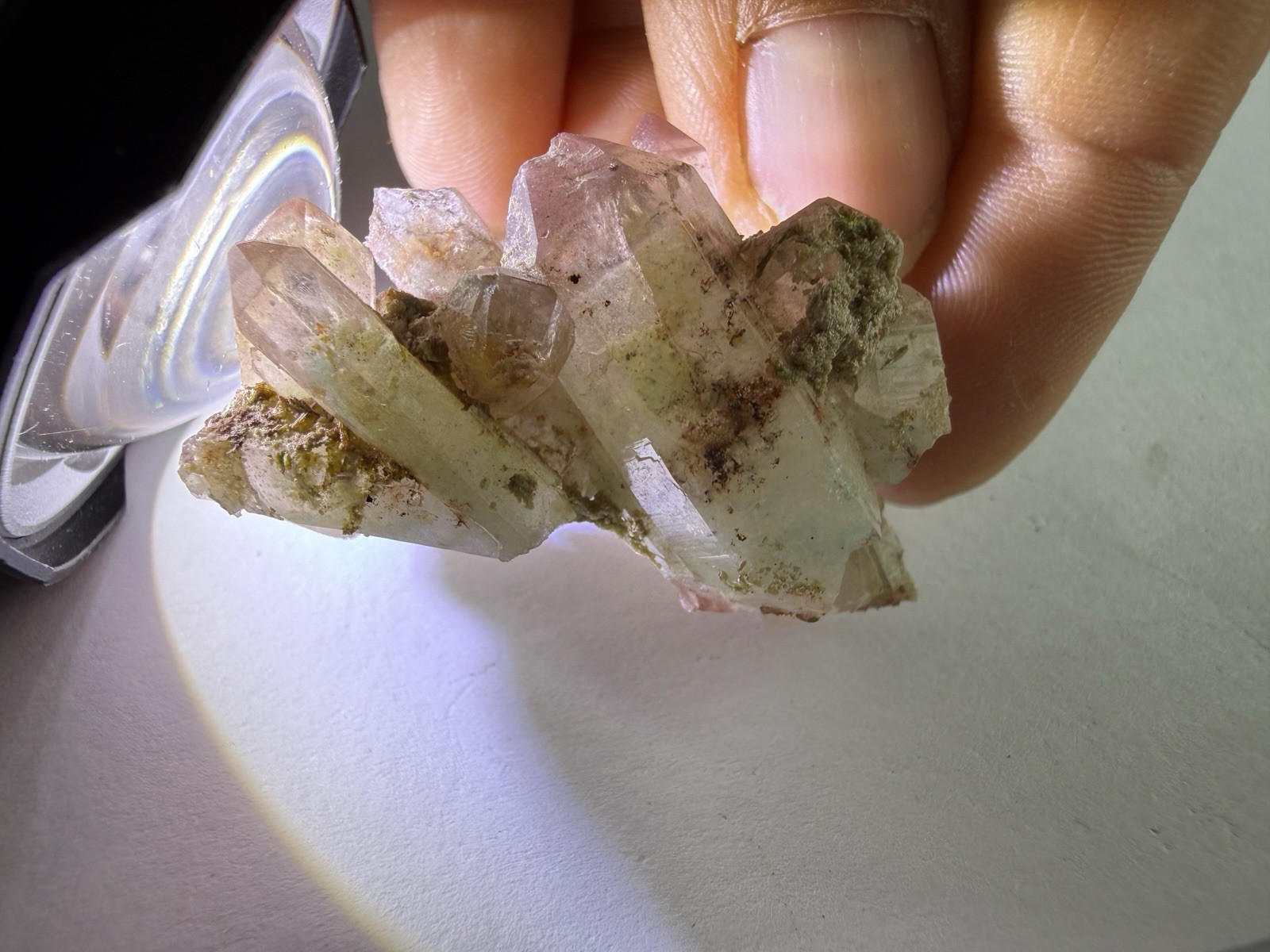 Red Green Phantom Quartz Cluster Hematite Inclusions Crystal Specimen 22g