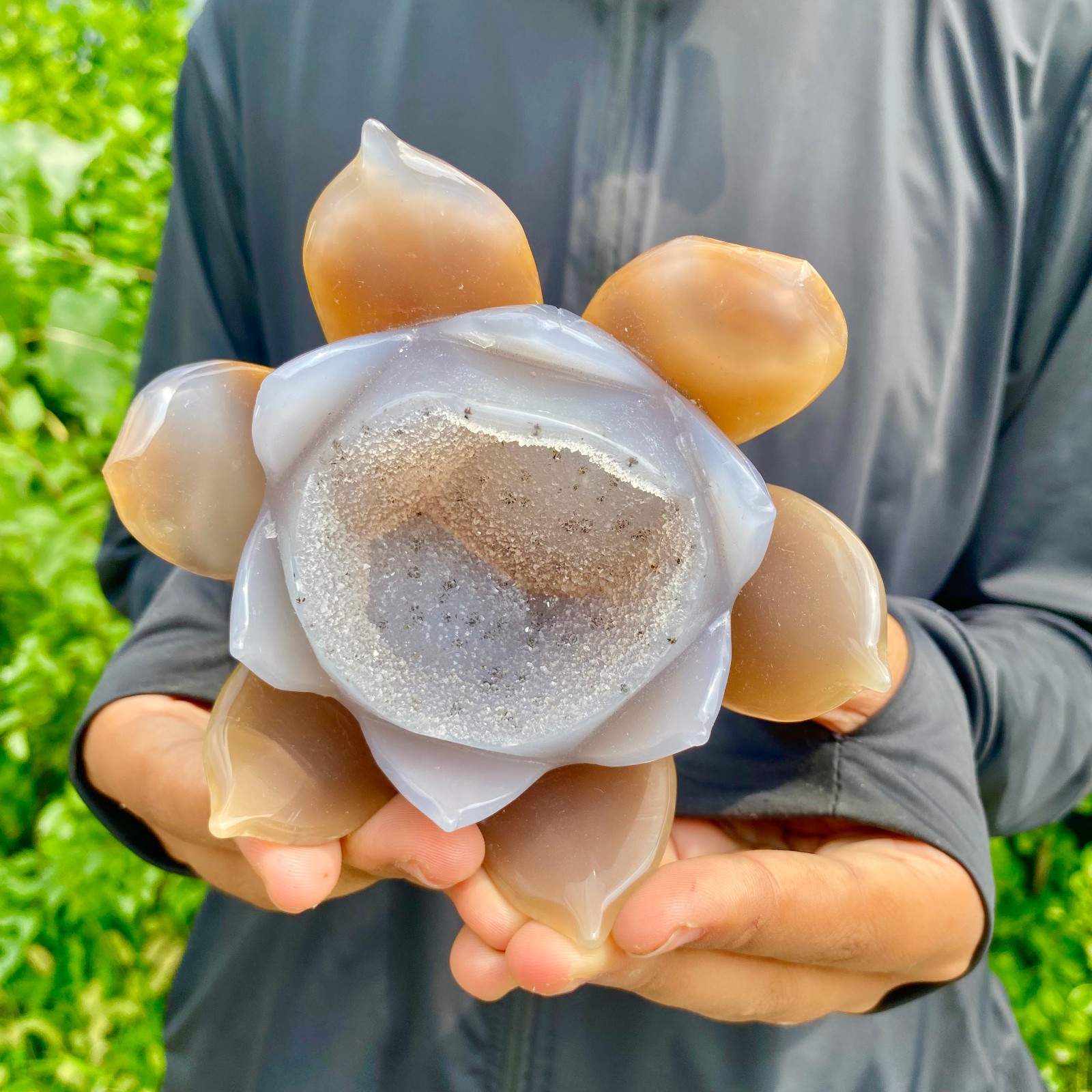 1.23LB Natural Quartz Crystal Lotus Hand Carved Healing Stone