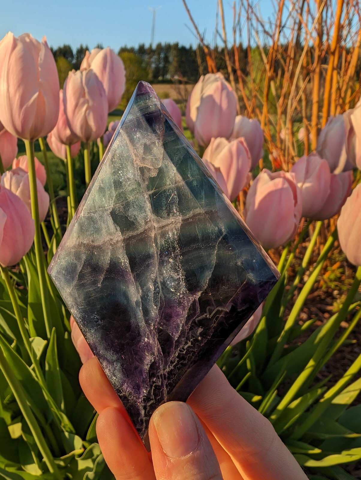 Rainbow Fluorite Carving Diamond Rhombus Crystal Gemstone Nice Mineral Reiki
