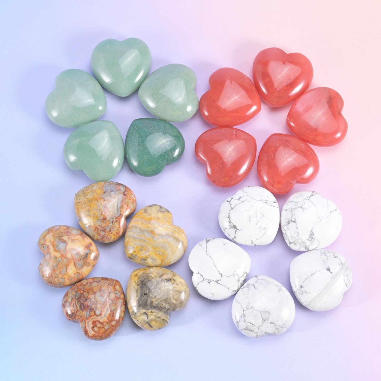 40mm Gemstone Heart Polished Healing Crystal Heart Pocket Stone