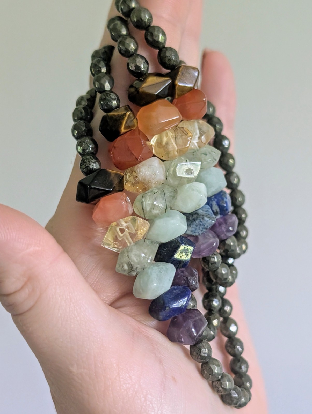 7 Chakra Bracelet Sm/Med Tigers Eye Carnelian Citrine Prehnite Lapis