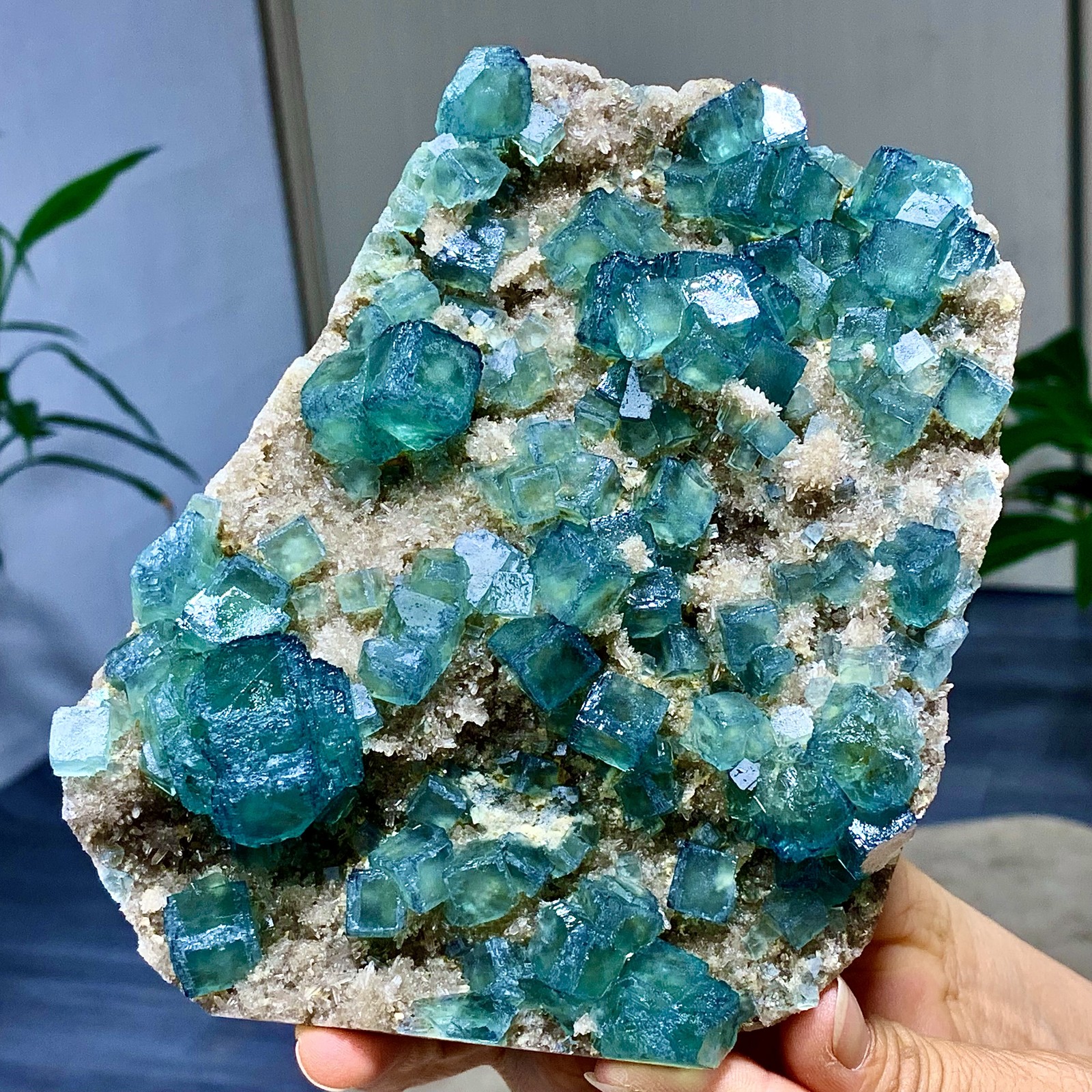 1.92LB Rare transparent green cubic fluorite mineral crystal sample/China