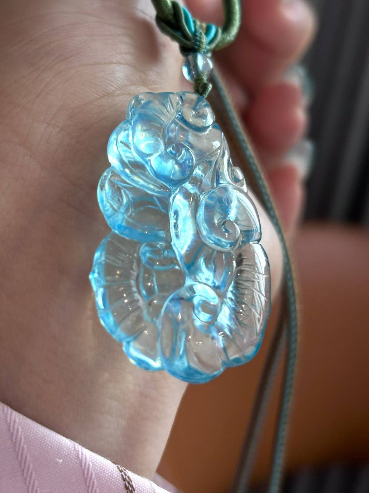 26*26mm Natural Aquamarine Quartz Carved pendant Crystal Reiki healing