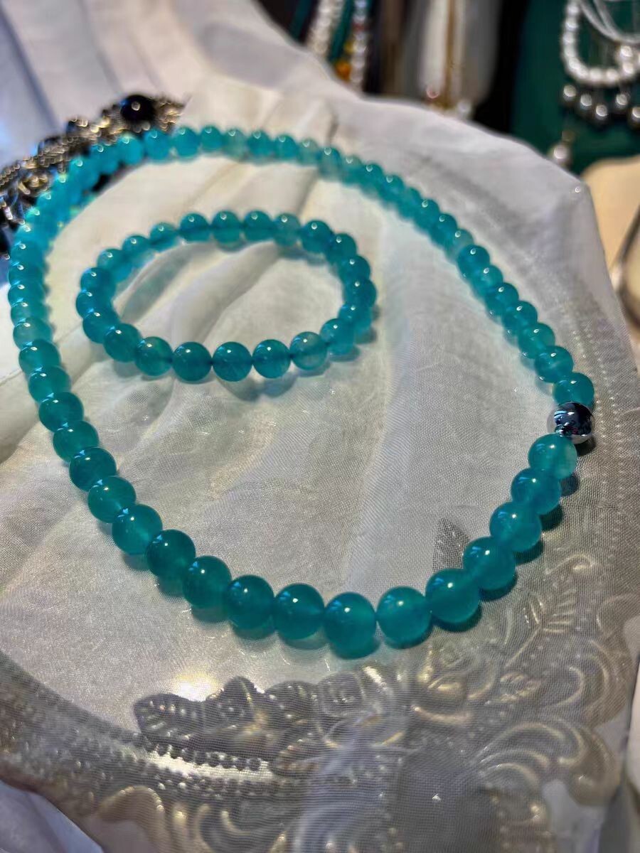 8mm Natural Amazonite Beaded Necklace and Bracelet Set, Mother’s Day Gift