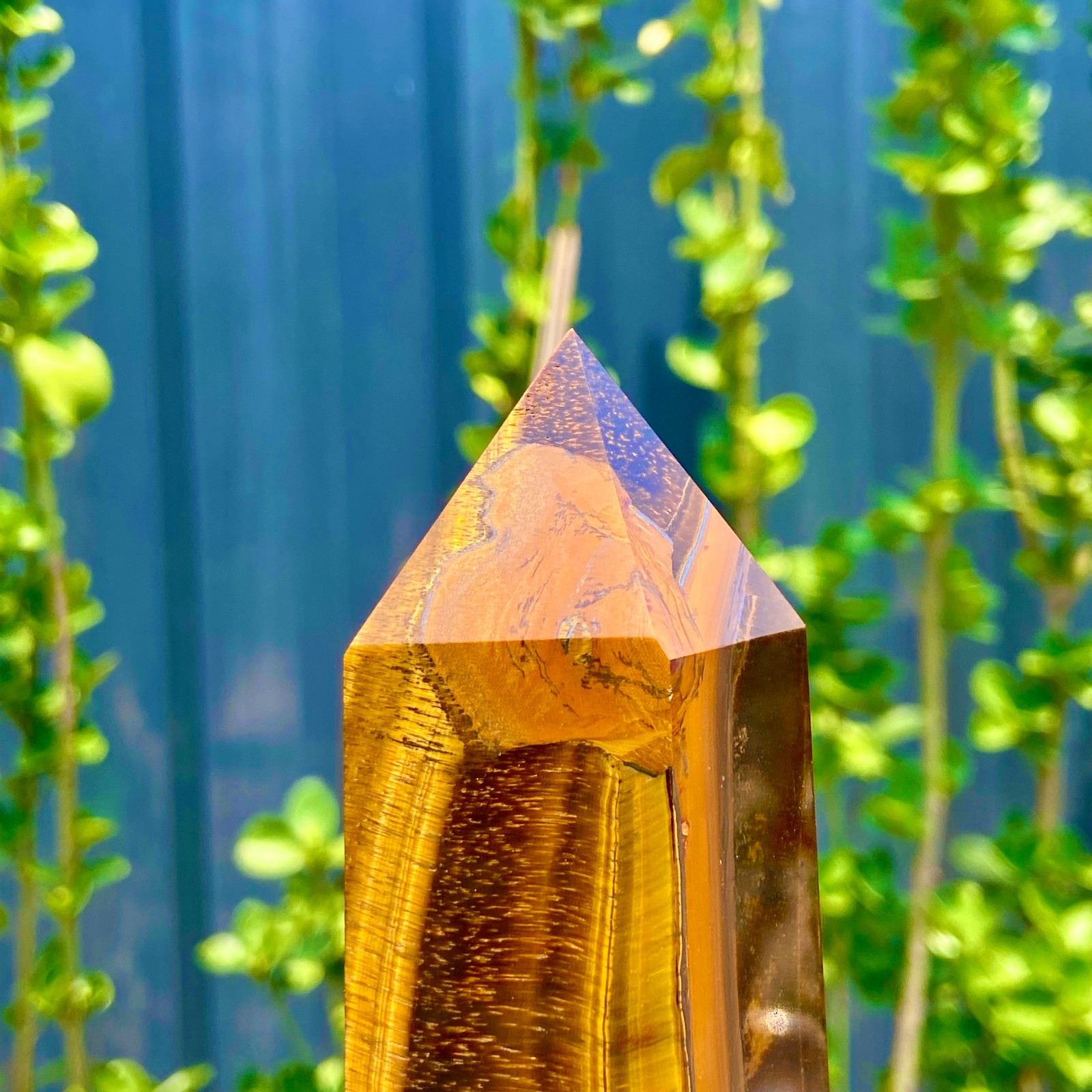 1.9LB Natural Golden Tiger Eye Stone Obelisk Quartz Wand Crystal Pillar Healing