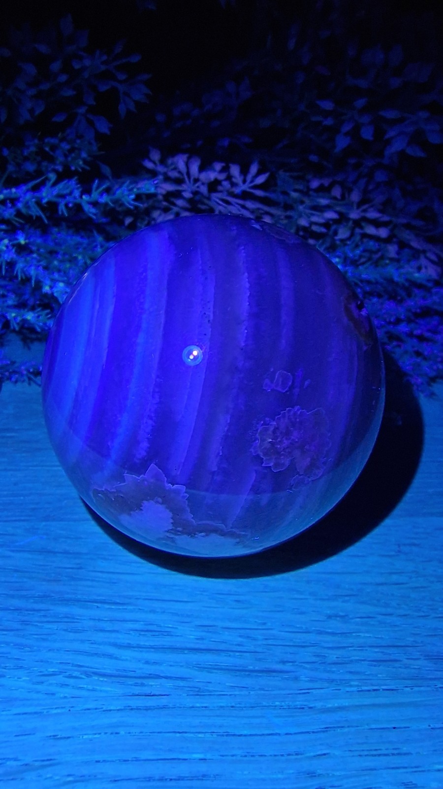 Flower Agate Crystal Sphere 537g 73mm UV Reactive Free Stand