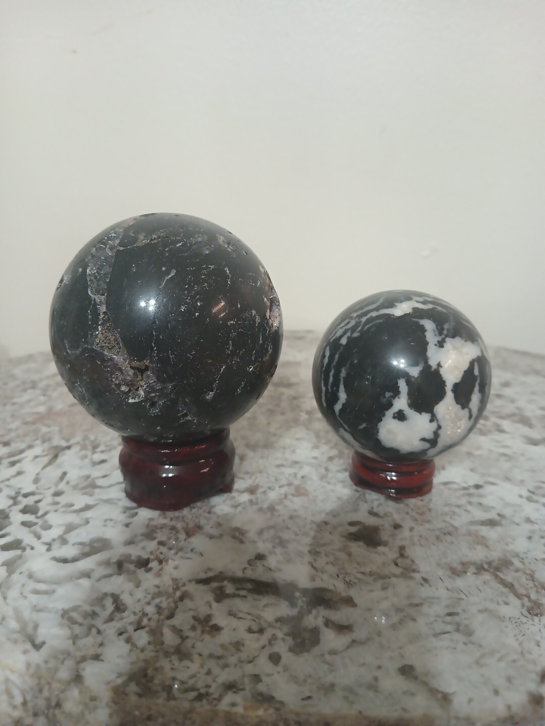 Black Polished Stone Geode Spheres