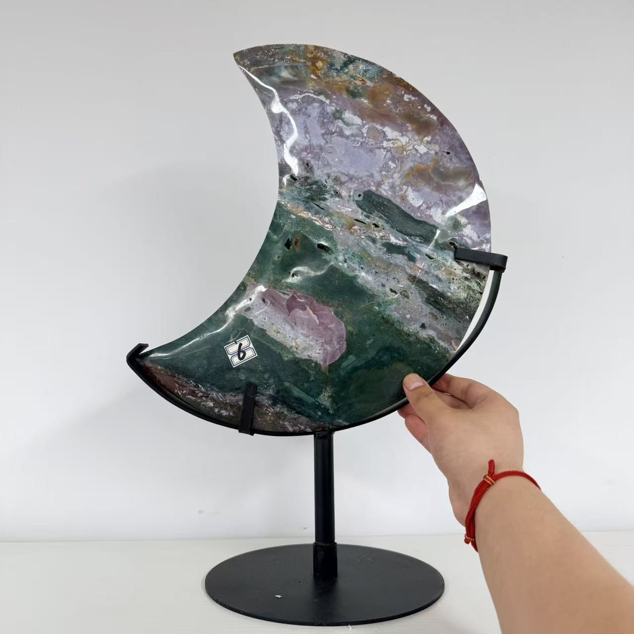 14.3LB 13.3″ Massive Natural Ocean Jasper Moon Crystal Carving Healing Decor