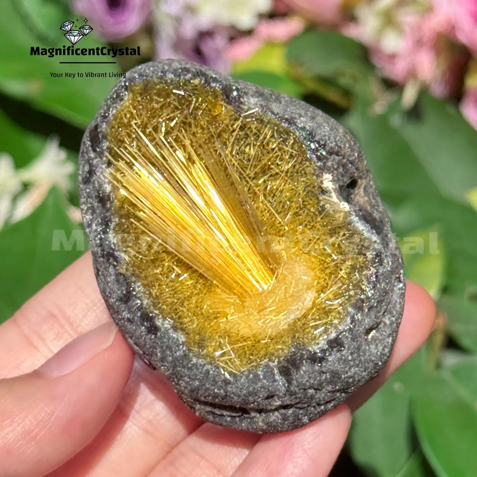Rare Natural Golden Quartz Crystal Specimen Sunstone Copper Inclusion Cluster