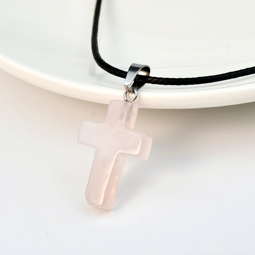 Fashion Crystal Cross Pendant Necklace Mixed Charms on Leather Rope Jewelry